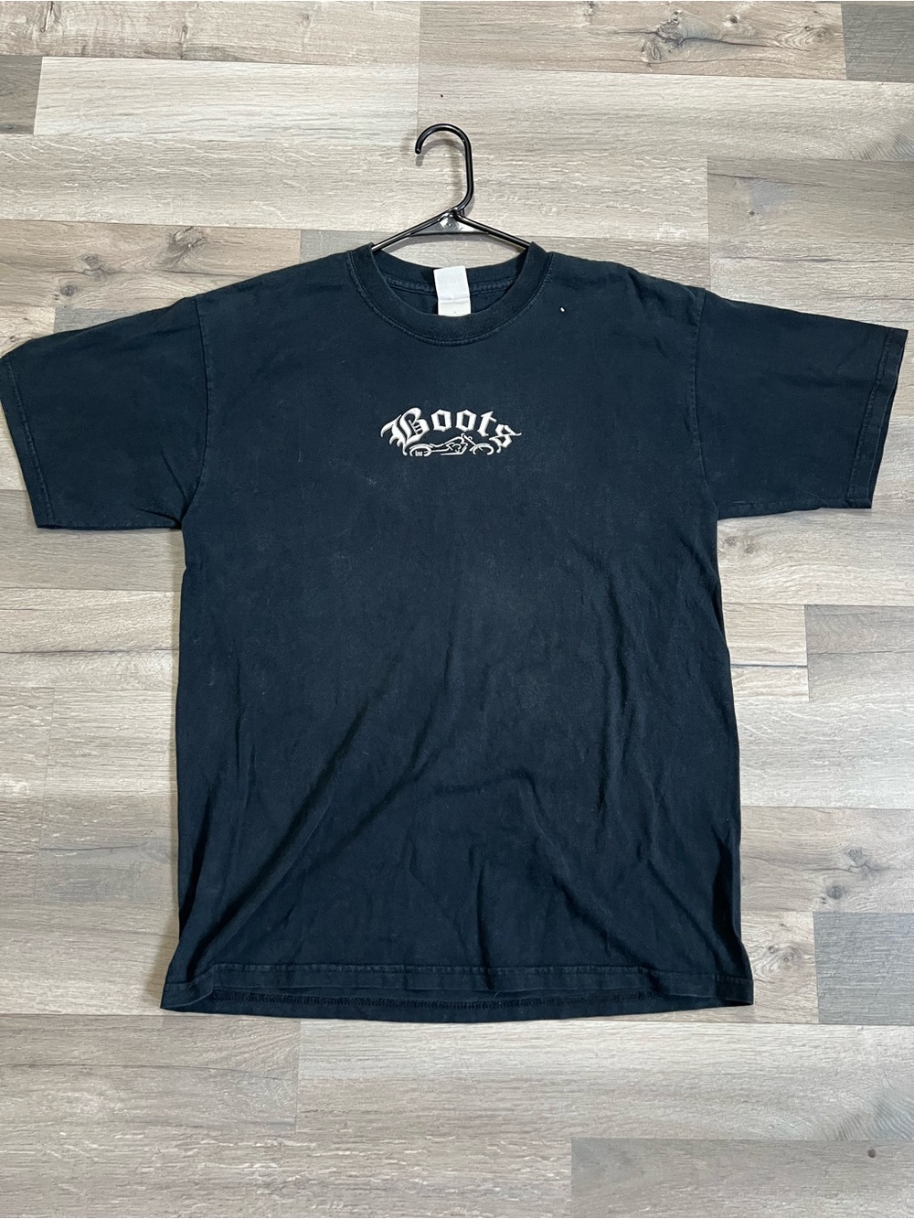 VTG Gildan Boots Inc Cycle Works Moncton Canada Shirt Large Black Pit Hole